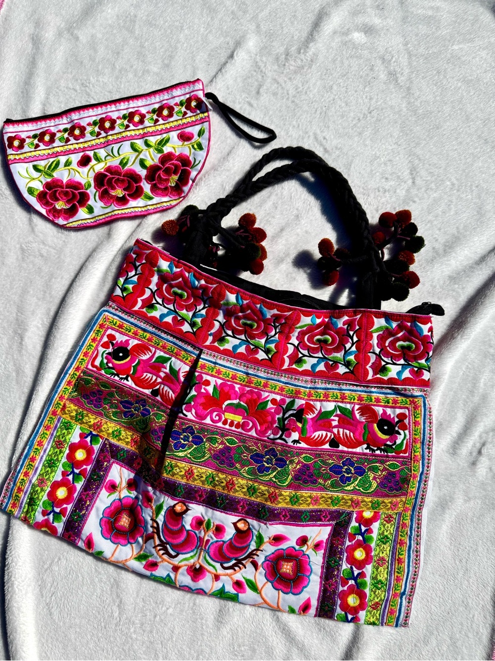 Embroidered Tote Bag and Coin Purse/makeup pouch Set